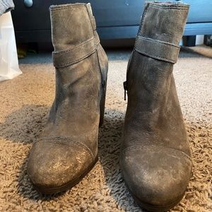 Lucky Brand Distressed Leather Booties | Olive | Size 8 | Good Condition